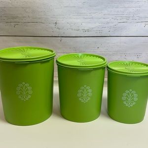 Vintage Tupperware 3 Lime Green Canisters with lids.